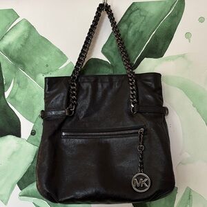 Michael Kors Black Leather Shoulder Bag with Chain Straps